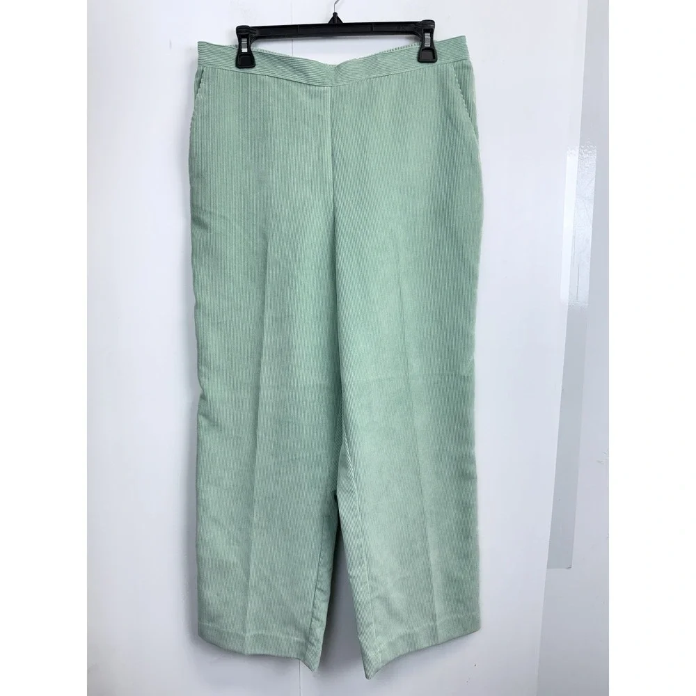 Alfred Dunner Corduroy‎ Pants Women's 14 Green Classic Pull On Stretch Pockets